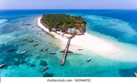 Zanzibar Beach Prison Island Aerial View.