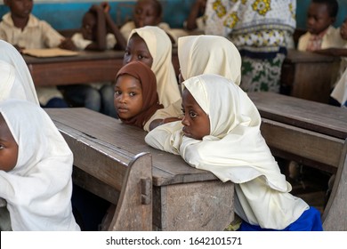 Zanzibar, Tanzania - january 04, 2020 : Unidentified african girls in a local school during the lesson of Zanzibar, Tanzania, east Africa