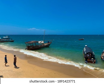 Zanzibar, Tanzania - January 6, 2021: Dhow Boats In The Port Of Stone Town