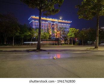 Zaozhuang, China, April 24, 2021, Night View Of The Office Building Of The Local Public Security Bureau