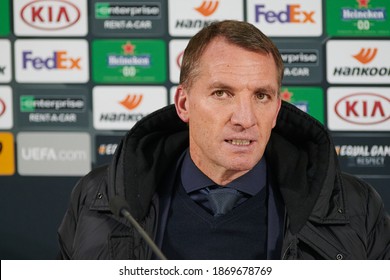 ZAPORIZHZHIA, UKRAINE - DECEMBER 03, 2020: Brendan Rodgers. The Football Match Of Group G Of UEFA Europa League FC Zorya Luhansk Vs Leicester City FC