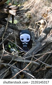 Zaporizhzhia, Ukraine - October 1, 2021: Illustrative Editorial Of Funko Pop Action Figure Of Wednesday Addams From Animated Film 