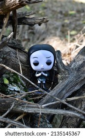 Zaporizhzhia, Ukraine - October 1, 2021: Illustrative Editorial Of Funko Pop Action Figure Of Wednesday Addams From Animated Film 