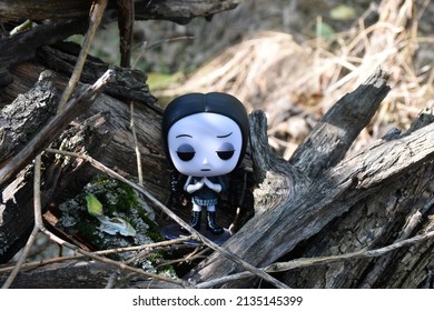 Zaporizhzhia, Ukraine - October 1, 2021: Illustrative Editorial Of Funko Pop Action Figure Of Wednesday Addams From Animated Film 