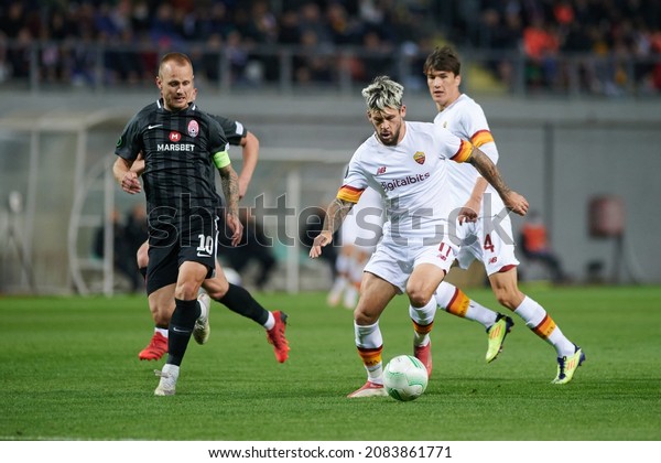 ZAPORIZHZHIA, UKRAINE - SEPTEMBER 28, 2021: Carles
Perez, Right Winger. The UEFA Conference League match between FC
Zorya Luhansk vs AC
Roma