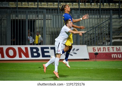 ZAPOROZHYE, UKRAINE - August 23, 2018: Yussuf Poulsen During The UEFA Europa League Match Between Zorya Luhansk Vs RasenBallsport Leipzig (Germany), Ukraine