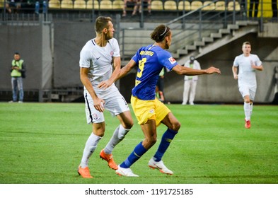 ZAPOROZHYE, UKRAINE - August 23, 2018: Yussuf Poulsen During The UEFA Europa League Match Between Zorya Luhansk Vs RasenBallsport Leipzig (Germany), Ukraine