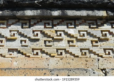 Zapotec Geometric Design Patterns Are Made From Thousands Of Cut, Polished Stones That Are Fitted Together Without Mortar In Archaeological Site San Pablo Villa De Mitla, Oaxaca, Mexico.