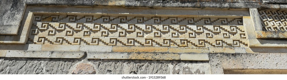 Zapotec Geometric Design Patterns Are Made From Thousands Of Cut, Polished Stones That Are Fitted Together Without Mortar In Archaeological Site San Pablo Villa De Mitla, Oaxaca, Mexico.