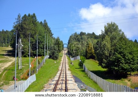 Zar Mountain, Poland. Funicular railway going from down station to the top of Zar Mountain. Miedzybrodzie Zywieckie, Poland 