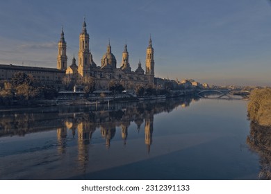 Zaragoza Ebro River El Pilar Reflection