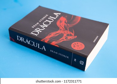 Zaragoza Spain. September 9, 2018, Spanish pocket edition Dracula's book written by the author bram stoker