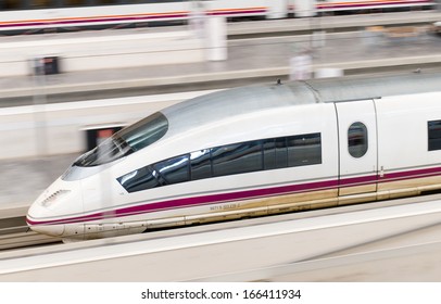 ZARAGOZA, SPAIN-31 MAY: RENFE - AVE High Speed Train At Zaragoza Delicias Station On 31 May, 2013. AVE Is A Service Of High-speed Rail In Spain Operated By Renfe Operadora, At Speeds Of Up To 310 