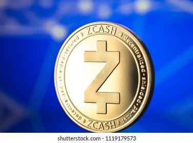 zcash coin cryptocurrency on blue background