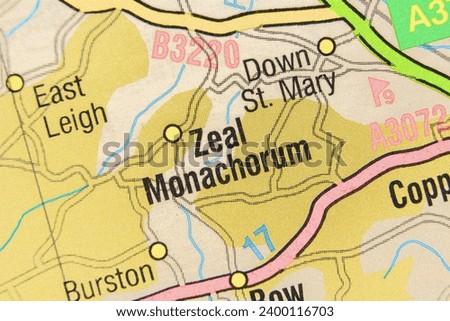 Zeal Monachorum, Devon, England, United Kingdom atlas local map town and district plan name pencil sketch