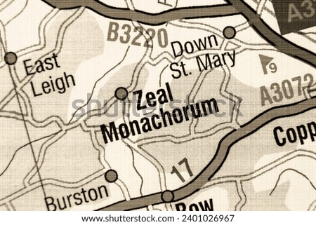 Zeal Monachorum, Devon, England, United Kingdom atlas local map town and district plan name in sepia