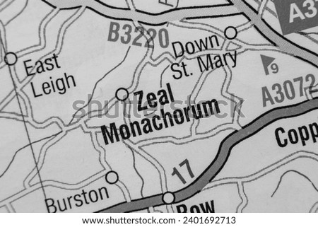 Zeal Monachorum, Devon, England, United Kingdom atlas local map town and district plan name in black and white