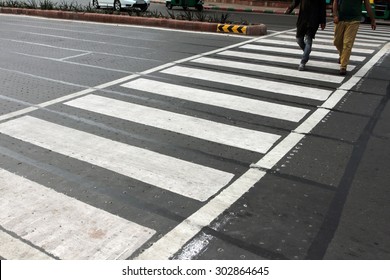 Zebra Crossing On  A New Delhi Road In India