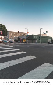 Zebra Crossing View Of An Empty Street In Downtown Los Angeles