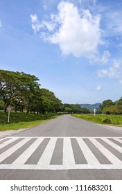 Zebra Traffic Walk Way, Cross Way With Blue Sky