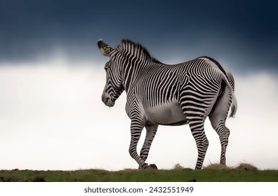 A Zebra Walking Off Into The Distance Over The Horizon .