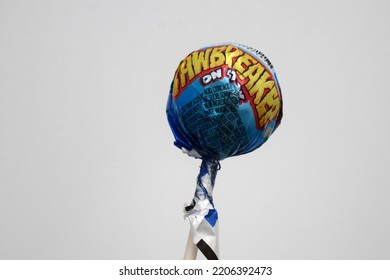 Zed Jumbo Pop Blue Raspberry Jawbreakers On Stick Popsicle Lolly Candy Wrapped Isolated On White Background - Kongsvinger, Norway 26 September 2022