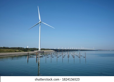 The Zeelandbrug Deltaworks In Holland At The Oosterschelde River To Protect Holland Form High Sea Level, This Is Near The Dutch Museum Neeltje Jans