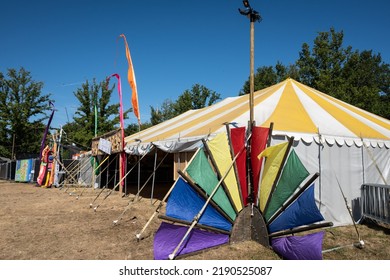 Zeewolde, Netherlands, Aug13th 2022. Silent Disco And Enertainment Tents At The Scouting Event NAWAKA Every Four Years Attracts Scouts From Near And Far Mostly Sea Scouts In The Netherlands. 