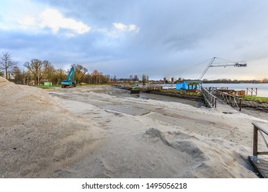 Zegerplas, Alphen Aan Den Rijn, South Holland, Netherlands, March 17 2019: Remediation Of Contaminated Soil And Restoration Of Water Bottom, Outdoor Swimming Pool And Sandy Beach