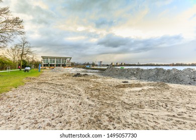 Zegerplas, Wet'n Wild, Alphen Aan Den Rijn, South Holland, Netherlands, March 19 2019: Remediation Of Contaminated Soil And Restoration Of Water Bottom, Outdoor Swimming Pool And Sandy Beach