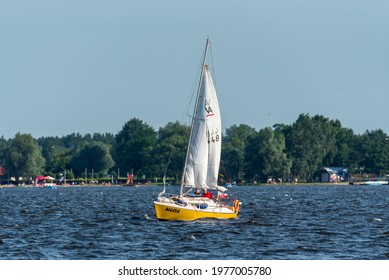 Zegrze, Poland - June 25, 2020: Sailboats On The Water, Sailing Season In Poland. Sunny Weather, Free Time And Rest And At The Lake.