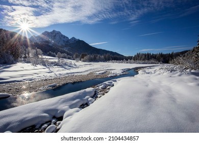 Zelenci - Sava River Spring Near Kranjska Gora, Slovenia, Winter Landscape. 