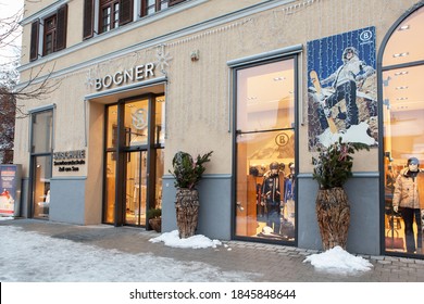 Zell Am See / Austria - February 05 2013: Shop Window Bogner, A Premium Winter Collection Of Ski Clothing. Concept For Shopping, Fashion, Preparation For The Ski Season. Horizontal.