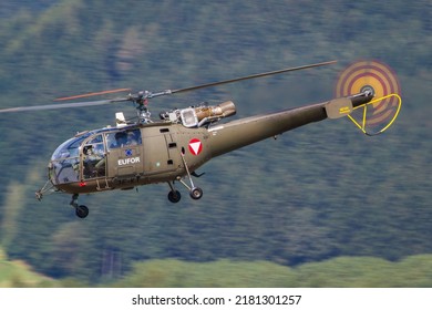 Zeltweg, Austria - 09.03.2016: Austrian Air Force Allouette III Helicopter Departing For A Rescue Mission In The Mountains