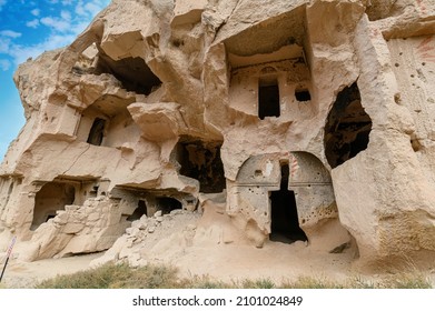 Zelve Open Air Museum in Goreme, Cappadocia, Turkey. Cave town and houses at rock formations.