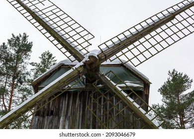 Zemgale Windmill's Sails Closeup. It Is The Older Type Of Windmills, The So-called Pole Type. Windmill’s Place Of Origin Is Šķibe, Latvia, And It Was Built In 1814 (re-erected In1935).