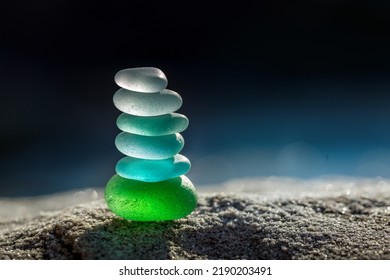 Zen Balance Stack Of Sea Glass Stones