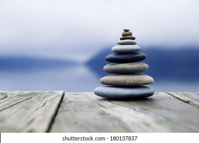 Zen Balancing Rocks O A Deck, New Zealand