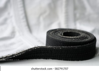 Zen. Black Belt Martial Arts On White Background. Clothes For Martial Arts, Aikido, Karate, Judo.