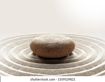 Zen Garden Meditation Stone Background With Stones And Lines In Sand For Relaxation Balance And Harmony Spirituality Or Spa Wellness.