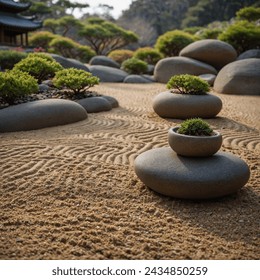 Zen garden raked sand, balanced rocks - Powered by Shutterstock