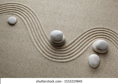 Zen Garden, Stone On Sand. Top View