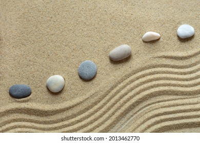 Zen Garden With Stones And Sand Pattern