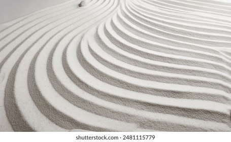 Zen garden with the stones and white sand pattern minimal scene Stack of Balanced Pebbles, zen pebbles, relax, massage, meditation, studio photography - Powered by Shutterstock