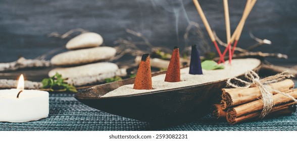 zen image with different types of incense with smoke