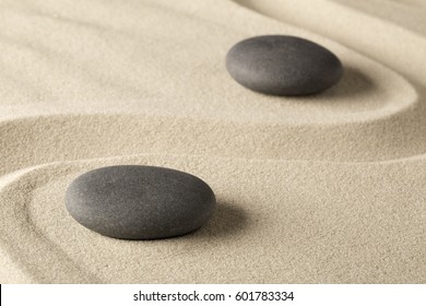 Zen Meditation Stone Background, Buddhism Stones Presenting Ying Yang For Relaxation Balance And Harmony Or Spa Wellness Concept For Purity
