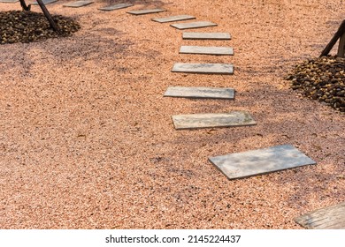 Zen Stone Path On Gravel Floor In Japanese Garden