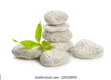 Zen  Stones And Bamboo Isolated On White