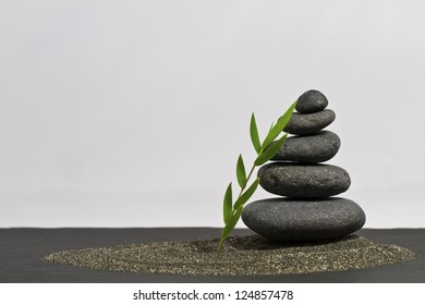 Zen Stones On Black Sand And Shale