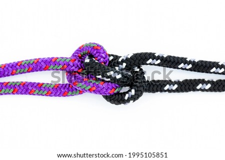 Zeppelin bend knot is a stable, secure, highly resistant to jamming, resists slack shaking and cyclic loading, shot on white background